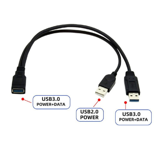 2 in 1 USB 3.0 Female to USB 2.0 + USB 3.0 Male Cable for Computer / Laptop, Length: 29cm by buy2fix