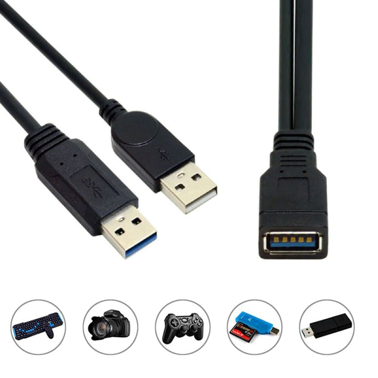 2 in 1 USB 3.0 Female to USB 2.0 + USB 3.0 Male Cable for Computer / Laptop, Length: 29cm by buy2fix