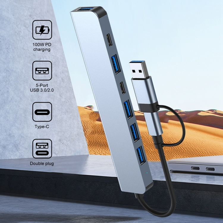 BYL-2217TU 7 in 1 USB 3.0 and Type-C / USB-C to USB 3.0 USB 2.0 HUB Adapter by buy2fix