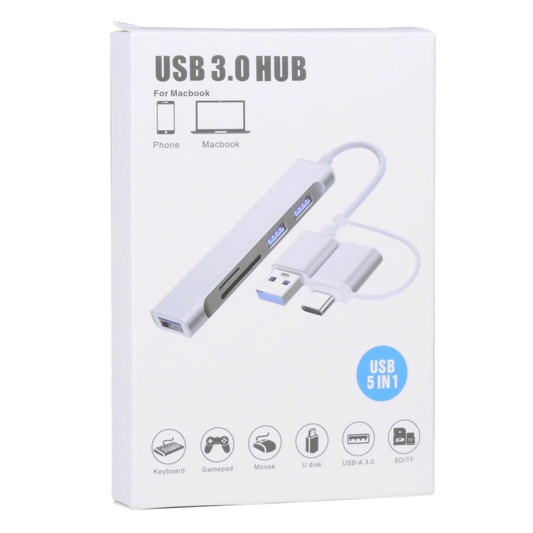 A-807 5 in 1 USB 3.0 and Type-C / USB-C to USB 3.0 HUB Adapter Card Reader by buy2fix