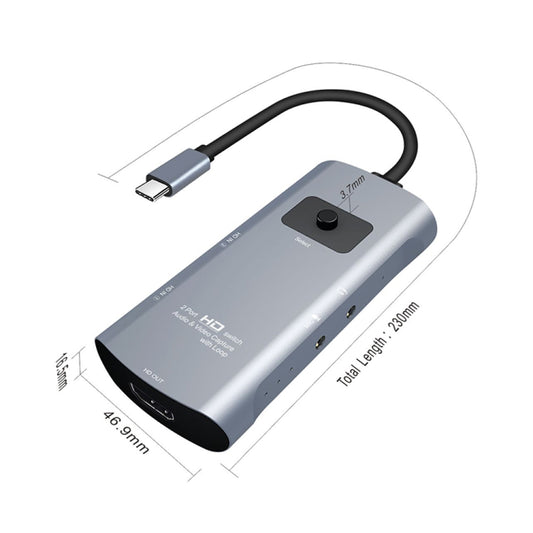 Z54A HDMI Output + 2 x HDMI Input + Mic + Audio to Type-C Video Capture Switcher with Loop - Video Capture Solutions by buy2fix | Online Shopping UK | buy2fix