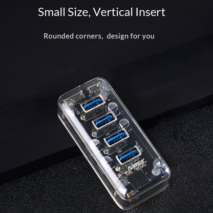 ORICO F4U 4 x USB 3.0 Ports 5Gbps Fast Transmission Desktop HUB with Blue LED Indicator Light(Transparent) - USB 3.0 HUB by ORICO | Online Shopping UK | buy2fix