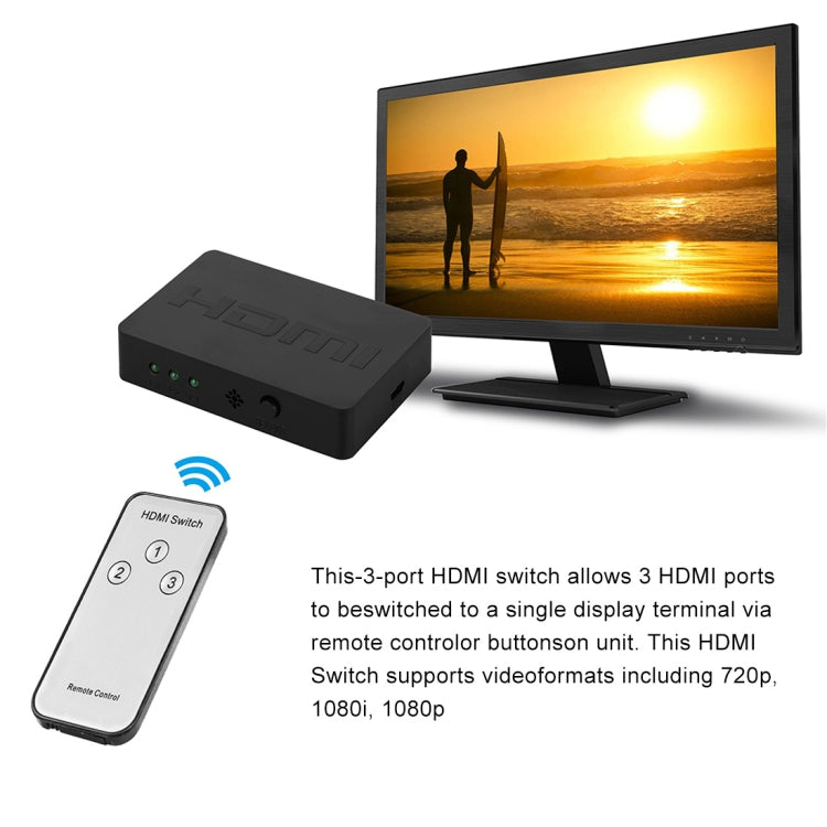 1080P 3 x 1 Ports (3 Ports Input x 1 Port Output) HDMI Switch with Remote Control by buy2fix