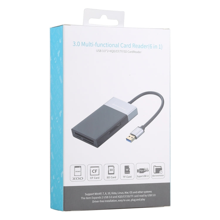 6 In 1 Multi-function Dual USB 3.0 + XQD + CF + TF + SD Card Reader -  by buy2fix | Online Shopping UK | buy2fix