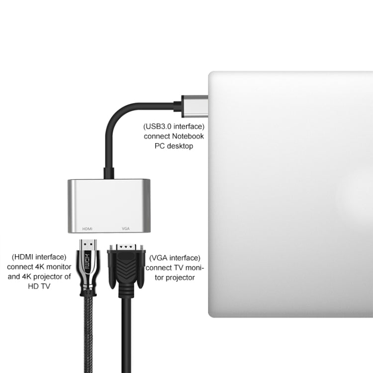 5201B 2 in 1 USB 3.0 to VGA + HDMI HD Video Converter (Silver) by buy2fix