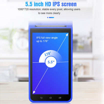 POS-6000 4G Version 2GB+32GB 58mm PDA Handheld 5.5 inch Barcode Two-dimensional Code Android Smart Scan Code Cash Register Thermal Printing Machine, EU Plug(Blue) by buy2fix