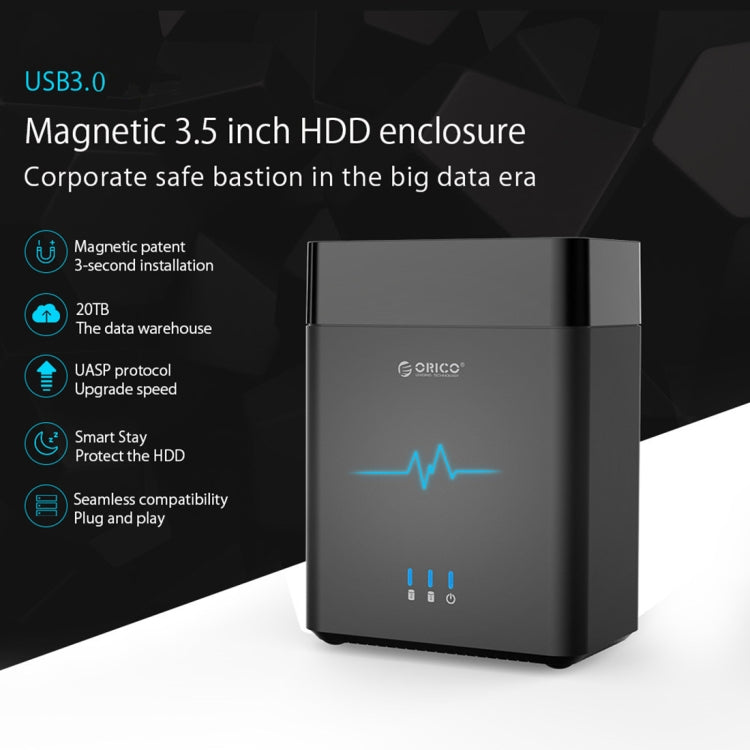 ORICO DS200U3 3.5 inch 2 Bay Magnetic-type USB 3.0 Hard Drive Enclosure with Blue LED Indicator(Black) - HDD Enclosure by ORICO | Online Shopping UK | buy2fix