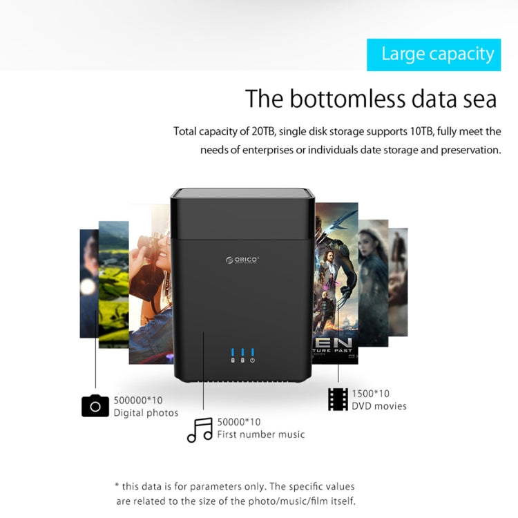 ORICO DS200U3 3.5 inch 2 Bay Magnetic-type USB 3.0 Hard Drive Enclosure with Blue LED Indicator(Black) - HDD Enclosure by ORICO | Online Shopping UK | buy2fix