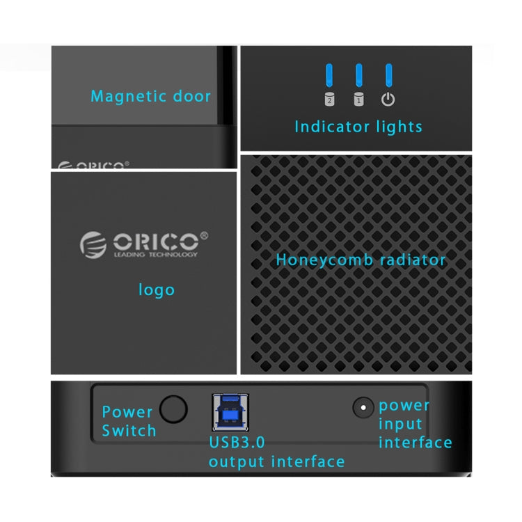 ORICO DS200U3 3.5 inch 2 Bay Magnetic-type USB 3.0 Hard Drive Enclosure with Blue LED Indicator(Black) - HDD Enclosure by ORICO | Online Shopping UK | buy2fix
