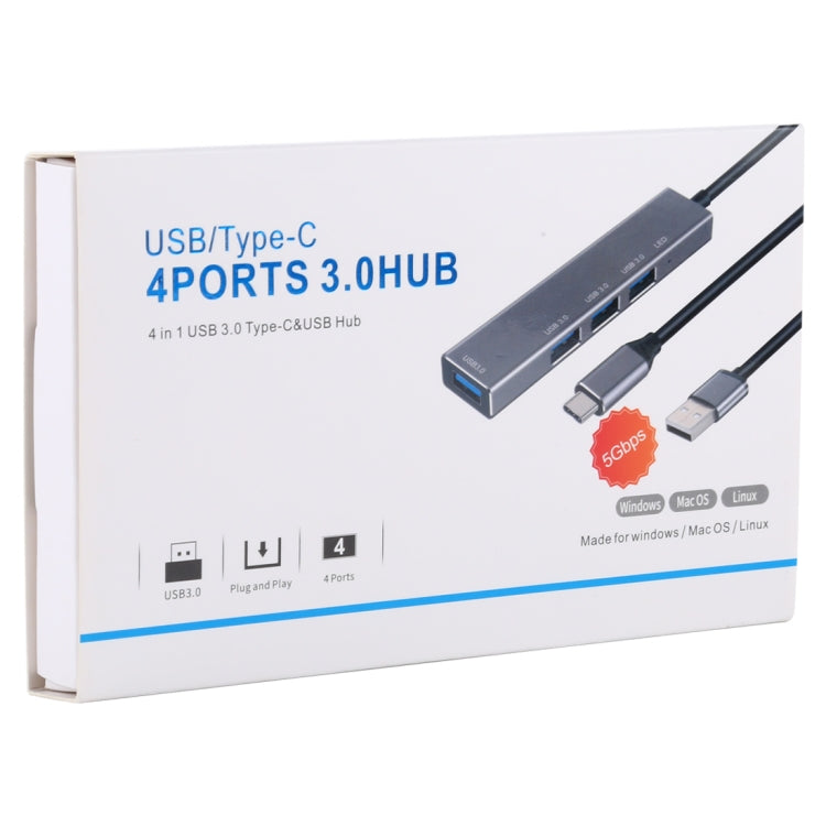 3019 4 x USB 3.0 to USB 3.0 Aluminum Alloy HUB Adapter with LED Indicator (Silver Grey) - USB 3.0 HUB by buy2fix | Online Shopping UK | buy2fix