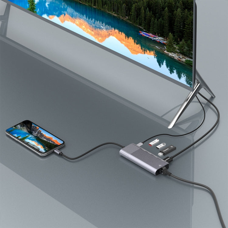 79591 6 in 1 8 Pin to RJ45 + HDMI + 8 Pin Charging + 3 USB 2.0 Ports Multifunctional HUB Converter Docking Station by buy2fix