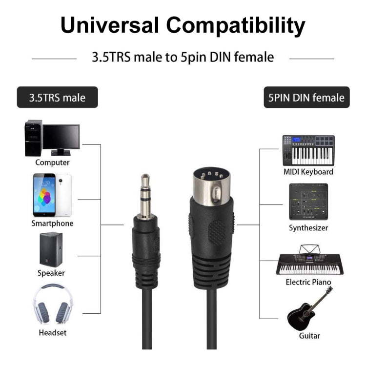 3.5mm Stereo Jack to Din 5 Pin MIDI Plug Audio Adapter Cable, Cable Length: 1.5m - Microphone Audio Cable & Connector by buy2fix | Online Shopping UK | buy2fix