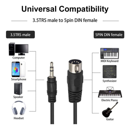 3.5mm Stereo Jack to Din 5 Pin MIDI Plug Audio Adapter Cable, Cable Length: 1.5m - Microphone Audio Cable & Connector by buy2fix | Online Shopping UK | buy2fix