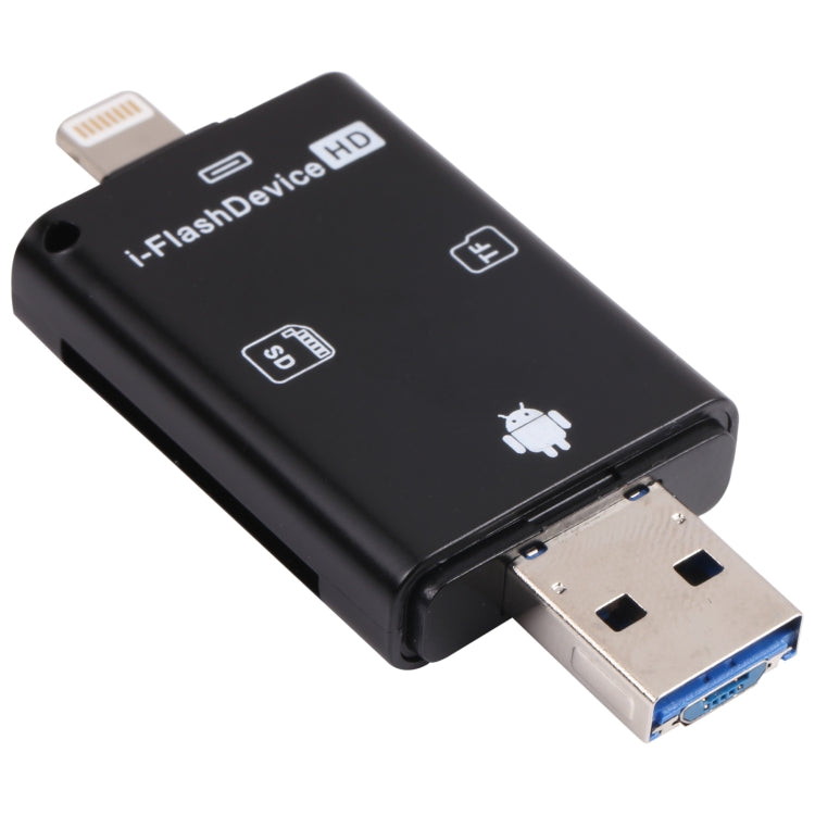NK-208 3 in 1 i-Flash TF Card / SD Card Reader For 8 Pin + USB 2.0 + Micro USB Devices(Black) by buy2fix