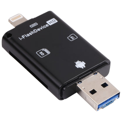 NK-208 3 in 1 i-Flash TF Card / SD Card Reader For 8 Pin + USB 2.0 + Micro USB Devices(Black) by buy2fix