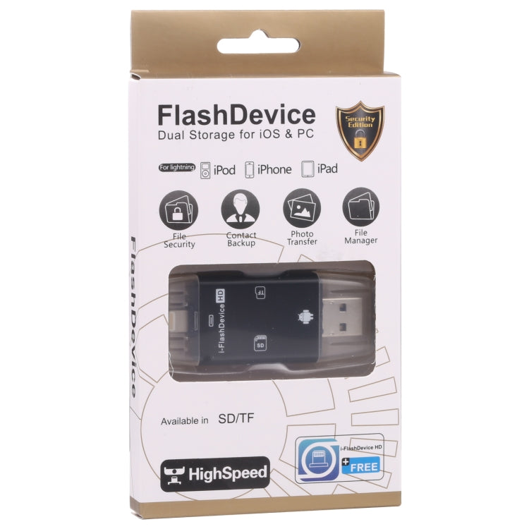 NK-208 3 in 1 i-Flash TF Card / SD Card Reader For 8 Pin + USB 2.0 + Micro USB Devices(Black) by buy2fix