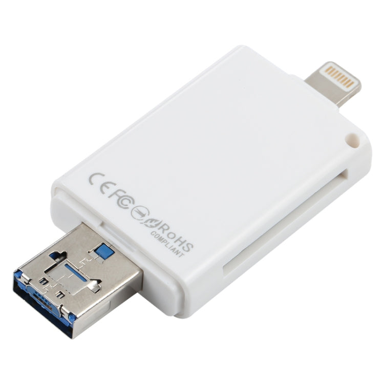 NK-208 3 in 1 i-Flash TF Card / SD Card Reader For 8 Pin + USB 2.0 + Micro USB Devices(White) by buy2fix