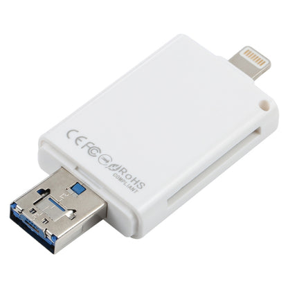 NK-208 3 in 1 i-Flash TF Card / SD Card Reader For 8 Pin + USB 2.0 + Micro USB Devices(White) by buy2fix