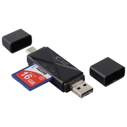 USB-C / Type-C + SD + TF + Micro USB to USB 2.0 Card Reader (Black) by buy2fix