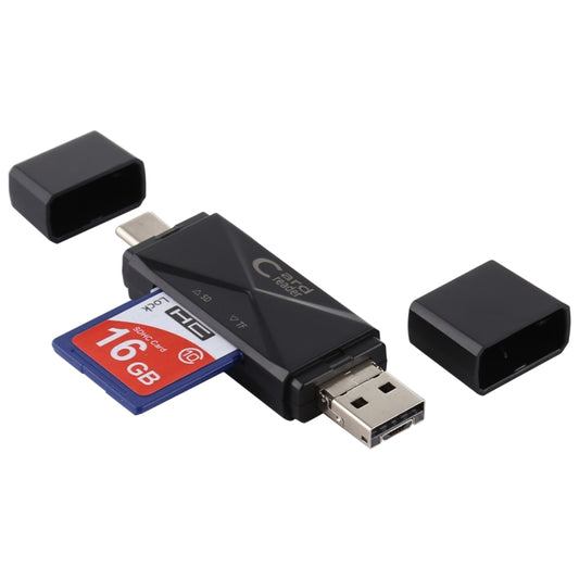 USB-C / Type-C + SD + TF + Micro USB to USB 2.0 Card Reader (Black) by buy2fix