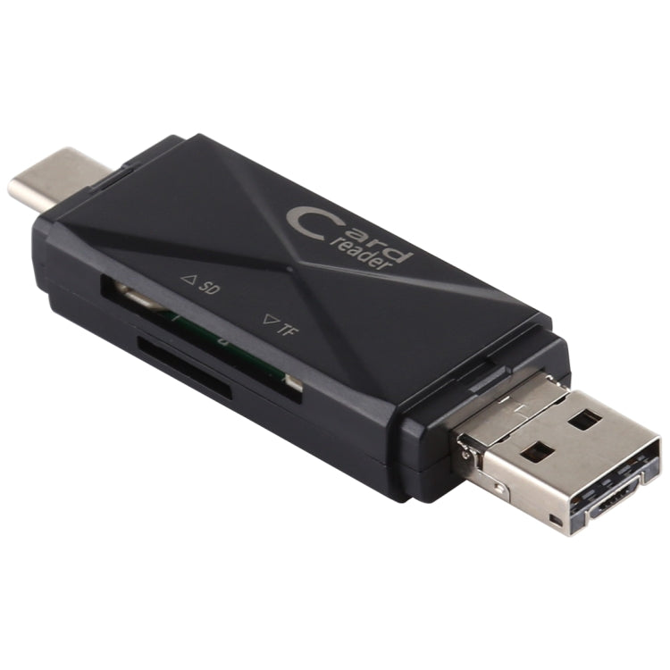 USB-C / Type-C + SD + TF + Micro USB to USB 2.0 Card Reader (Black) by buy2fix