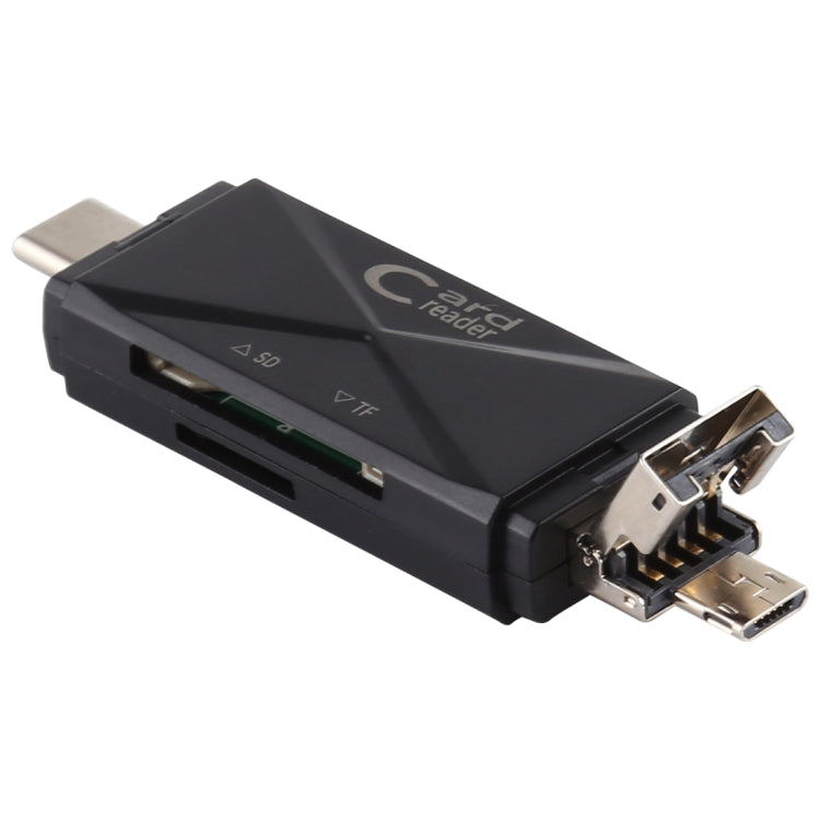 USB-C / Type-C + SD + TF + Micro USB to USB 2.0 Card Reader (Black) by buy2fix