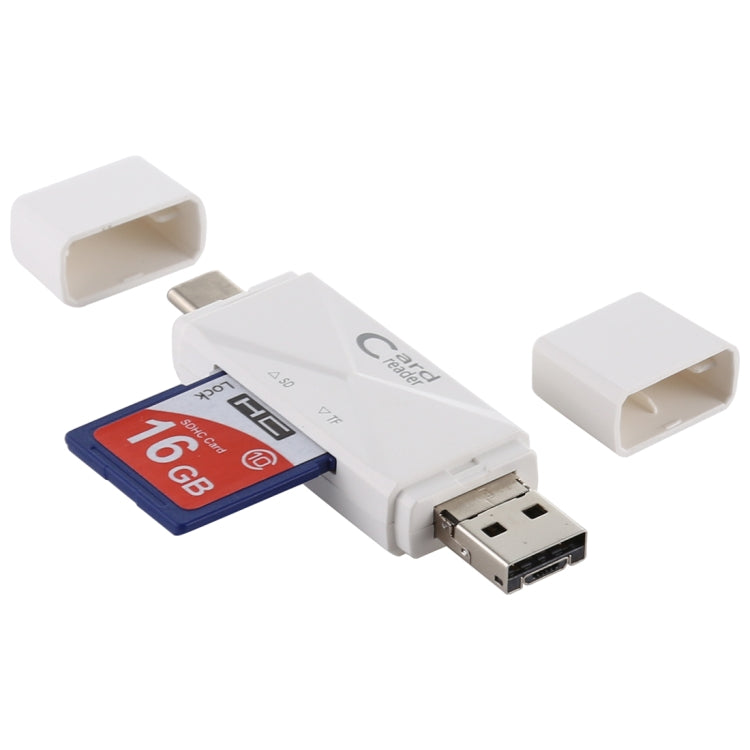 USB-C / Type-C + SD + TF + Micro USB to USB 2.0 Card Reader (White) by buy2fix