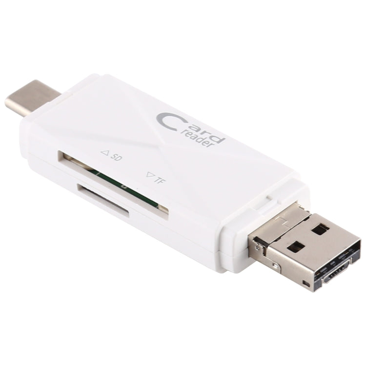 USB-C / Type-C + SD + TF + Micro USB to USB 2.0 Card Reader (White) by buy2fix
