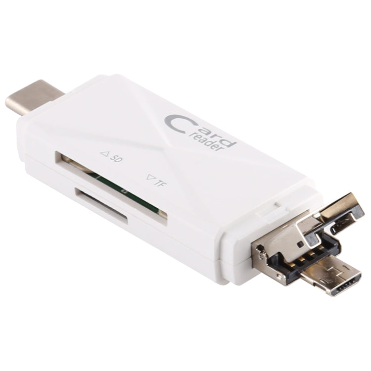 USB-C / Type-C + SD + TF + Micro USB to USB 2.0 Card Reader (White) by buy2fix