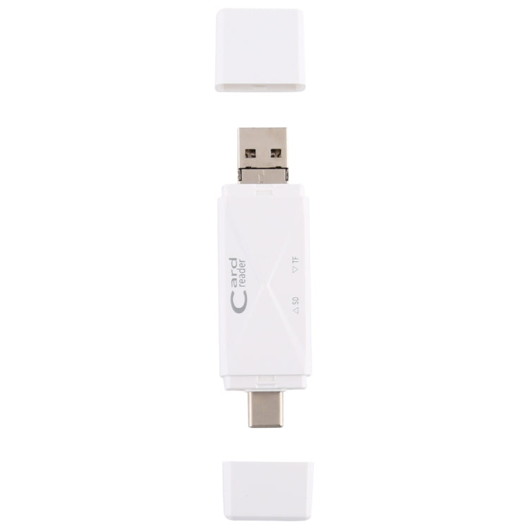 USB-C / Type-C + SD + TF + Micro USB to USB 2.0 Card Reader (White) by buy2fix