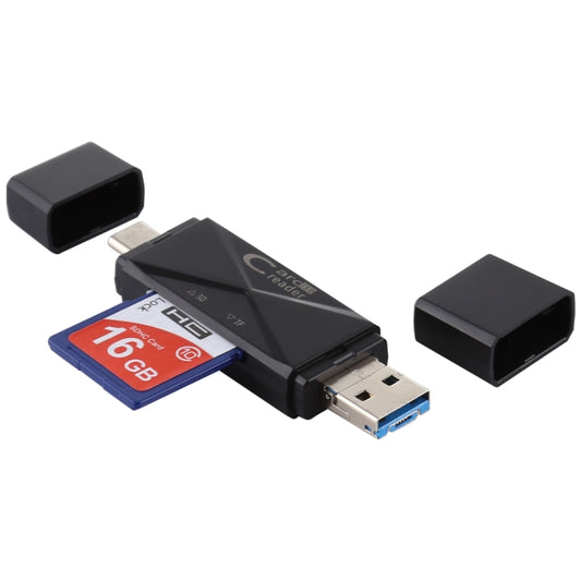 USB-C / Type-C + SD + TF + Micro USB to USB 3.0 Card Reader (Black) by buy2fix