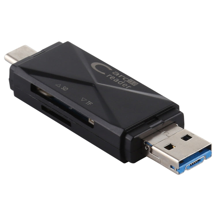 USB-C / Type-C + SD + TF + Micro USB to USB 3.0 Card Reader (Black) by buy2fix