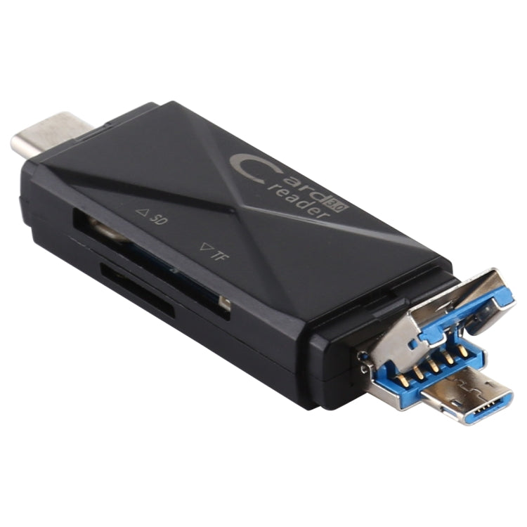 USB-C / Type-C + SD + TF + Micro USB to USB 3.0 Card Reader (Black) by buy2fix