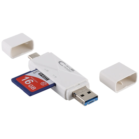 USB-C / Type-C + SD + TF + Micro USB to USB 3.0 Card Reader (White) by buy2fix