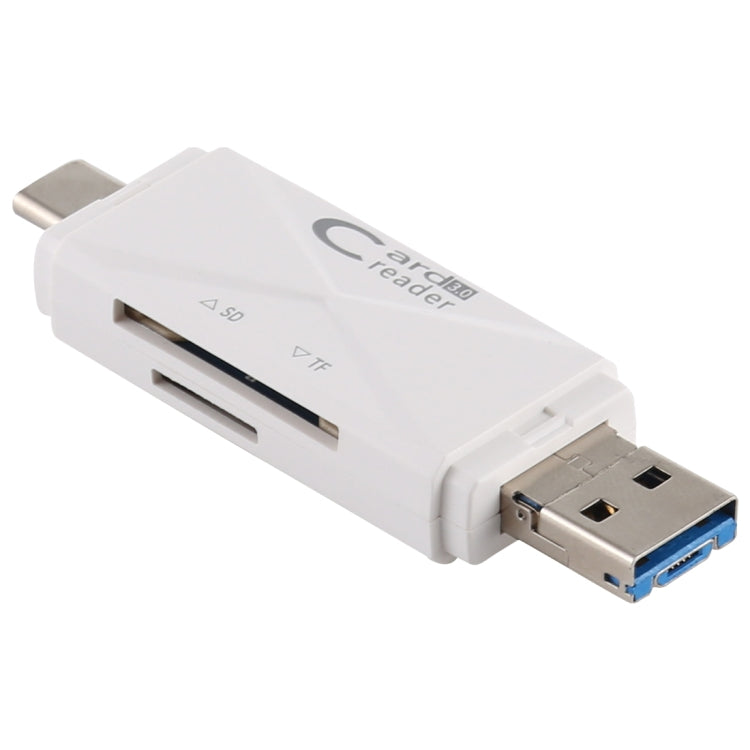 USB-C / Type-C + SD + TF + Micro USB to USB 3.0 Card Reader (White) by buy2fix