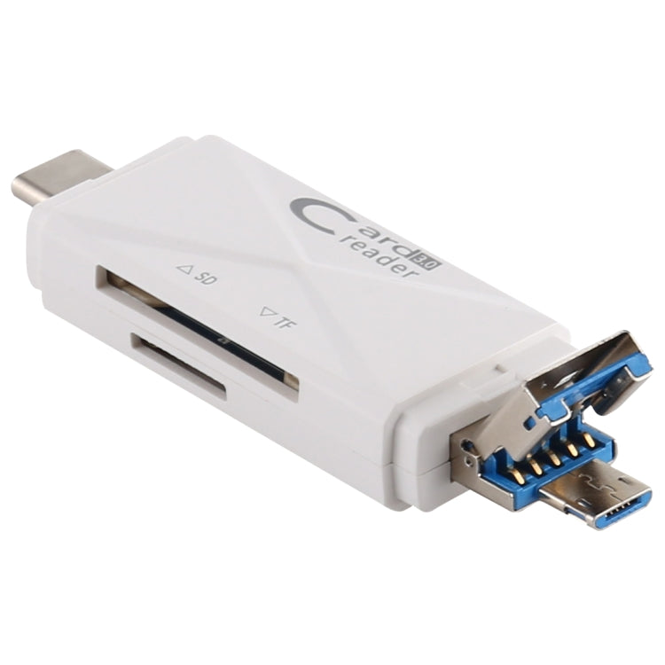 USB-C / Type-C + SD + TF + Micro USB to USB 3.0 Card Reader (White) by buy2fix