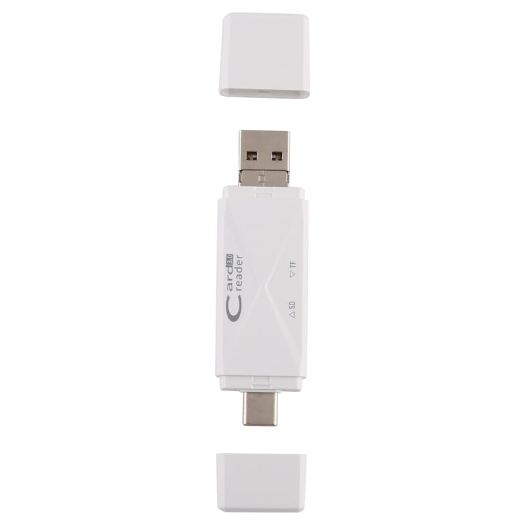 USB-C / Type-C + SD + TF + Micro USB to USB 3.0 Card Reader (White) by buy2fix