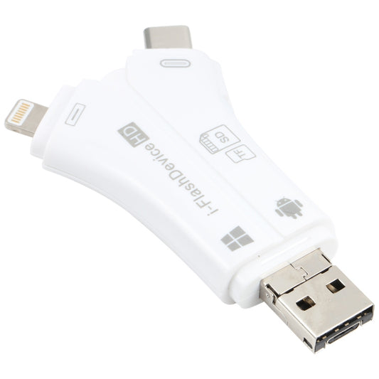 NK-908 4 in 1 i-Flash Y-shaped TF Card / SD Card Reader For 8 Pin + USB-C / Type-C + Micro USB + USB Devices by buy2fix