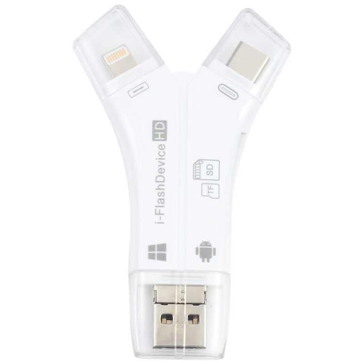 NK-908 4 in 1 i-Flash Y-shaped TF Card / SD Card Reader For 8 Pin + USB-C / Type-C + Micro USB + USB Devices by buy2fix