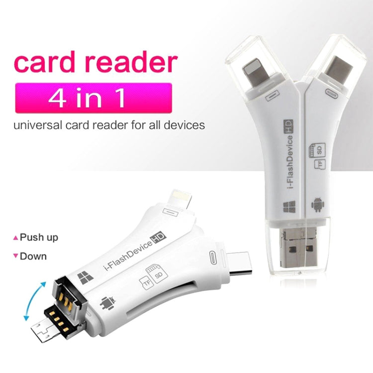 NK-908 4 in 1 i-Flash Y-shaped TF Card / SD Card Reader For 8 Pin + USB-C / Type-C + Micro USB + USB Devices by buy2fix