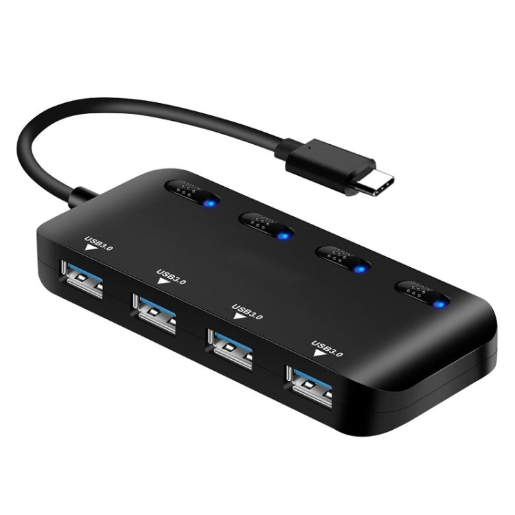 High Speed 4 x USB 3.0 to USB-C / Type-C HUB with Switch (Black) by buy2fix
