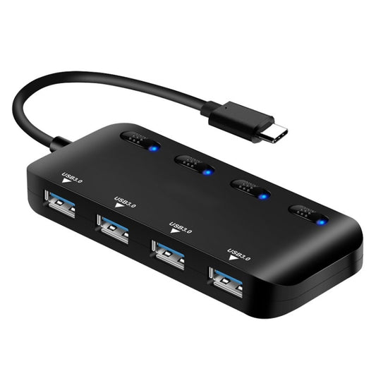High Speed 4 x USB 3.0 to USB-C / Type-C HUB with Switch (Black) by buy2fix