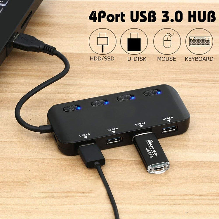 High Speed 4 x USB 3.0 to USB-C / Type-C HUB with Switch (Black) by buy2fix