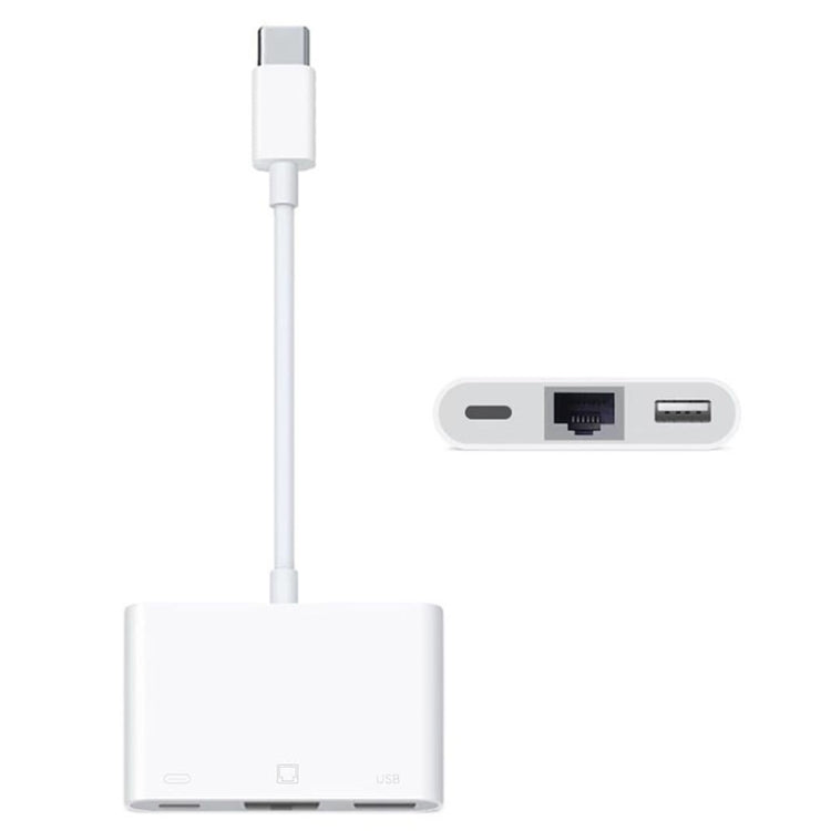 NK-107 TC 3 in 1 USB-C / Type-C Male to USB + Ethernet + Type-C Power Female Adapter by buy2fix