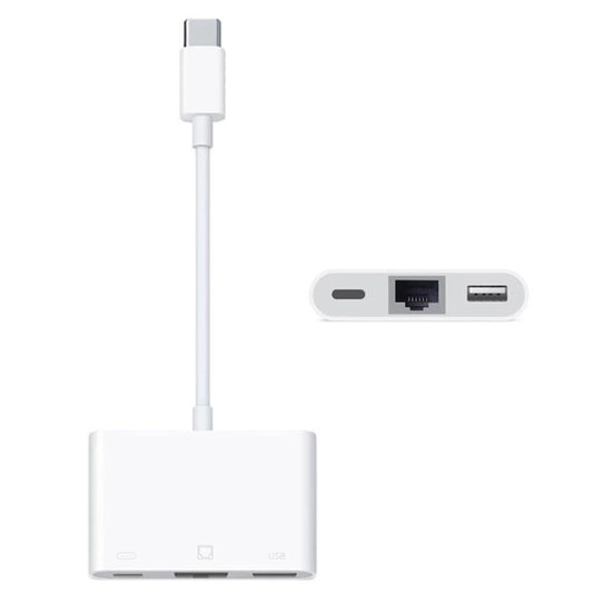 NK-107 TC 3 in 1 USB-C / Type-C Male to USB + Ethernet + Type-C Power Female Adapter by buy2fix