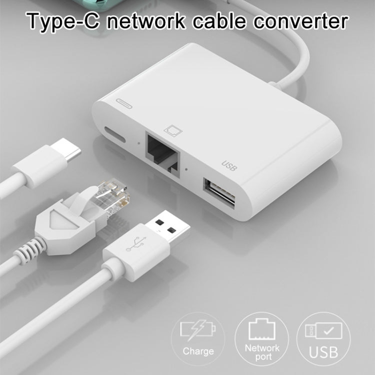 NK-107 TC 3 in 1 USB-C / Type-C Male to USB + Ethernet + Type-C Power Female Adapter by buy2fix
