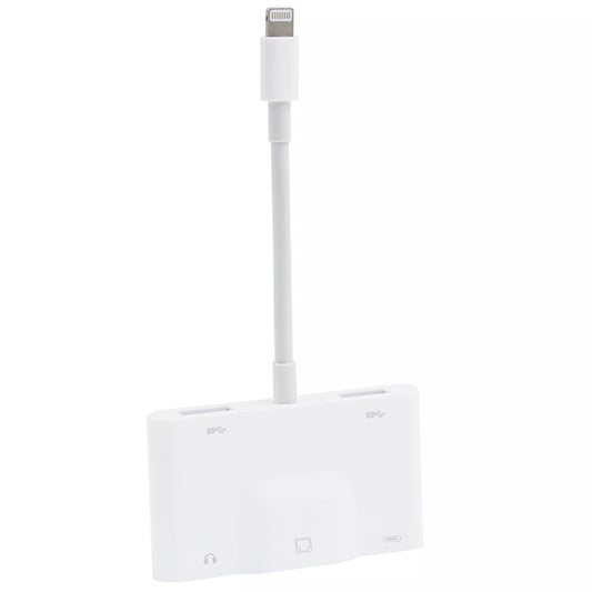 NK-1033 5 in 1 8 Pin Male to Dual USB + 3.5mm AUX + Ethernet + 8 Pin Power Female Adapter by buy2fix