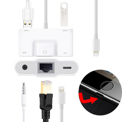 NK-1033 5 in 1 8 Pin Male to Dual USB + 3.5mm AUX + Ethernet + 8 Pin Power Female Adapter by buy2fix