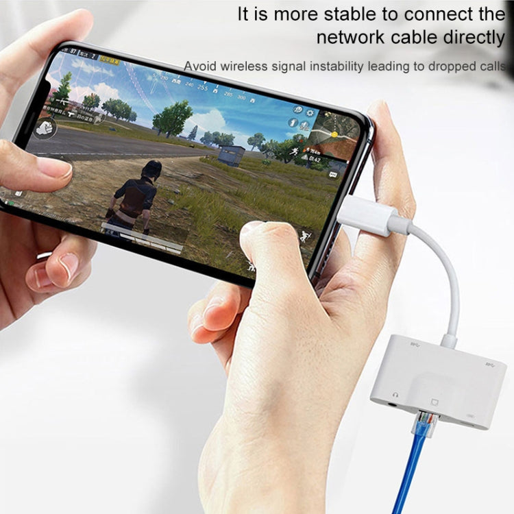 NK-1033 5 in 1 8 Pin Male to Dual USB + 3.5mm AUX + Ethernet + 8 Pin Power Female Adapter by buy2fix