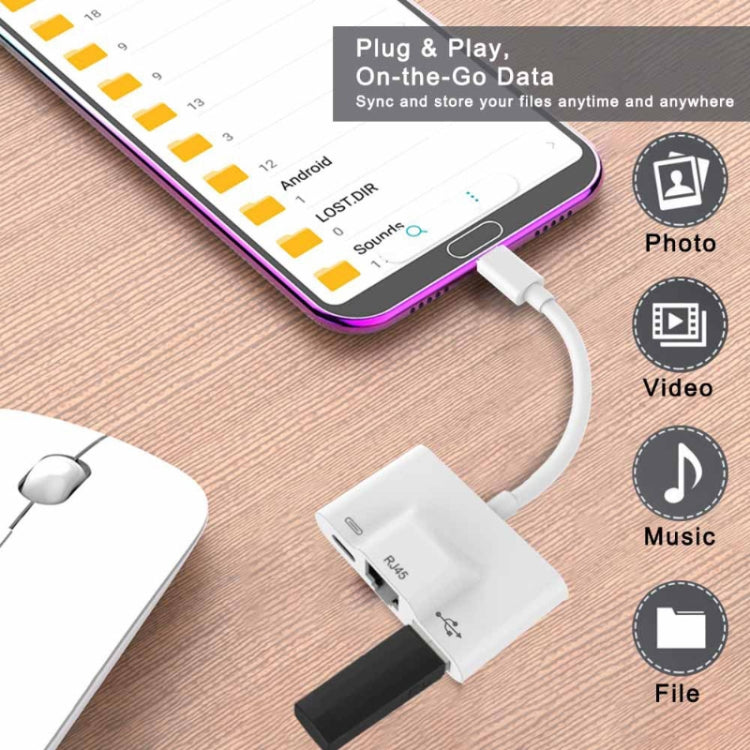 3 in 1 USB-C / Type-C Male to USB + 100M RJ45 Ethernet + Type-C Power Female Adapter by buy2fix